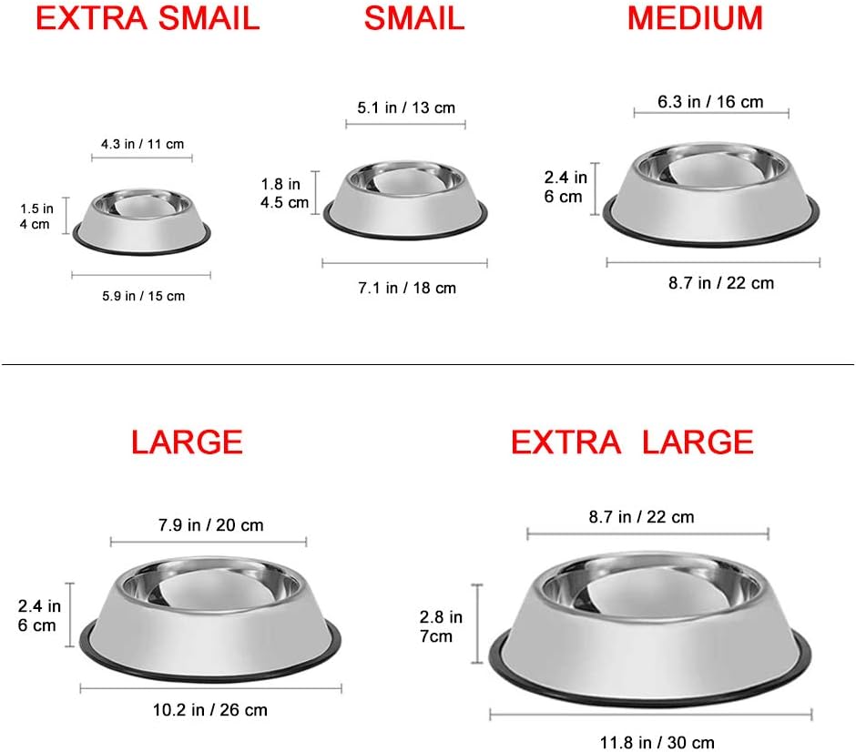Stainless Steel Pet Bowls, 8oz Food & Water with Non-Slip Rubber Base – 2 Pack for Small Dogs, Cats, Puppies & Kittens
