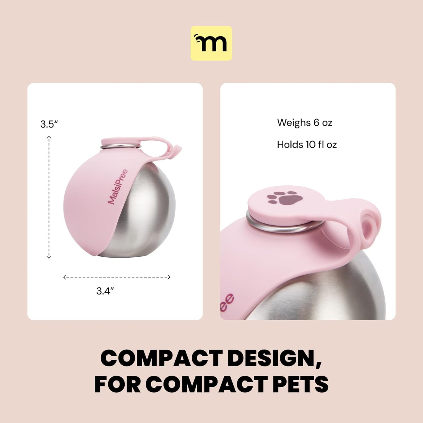 2-In-1 Portable Dog Water Bottle & Bowl for Small Dogs - Leak Proof & Insulating - Travel Water Dispenser - Stainless Steel Bottle & Silicone Bowl - Walking & Hiking