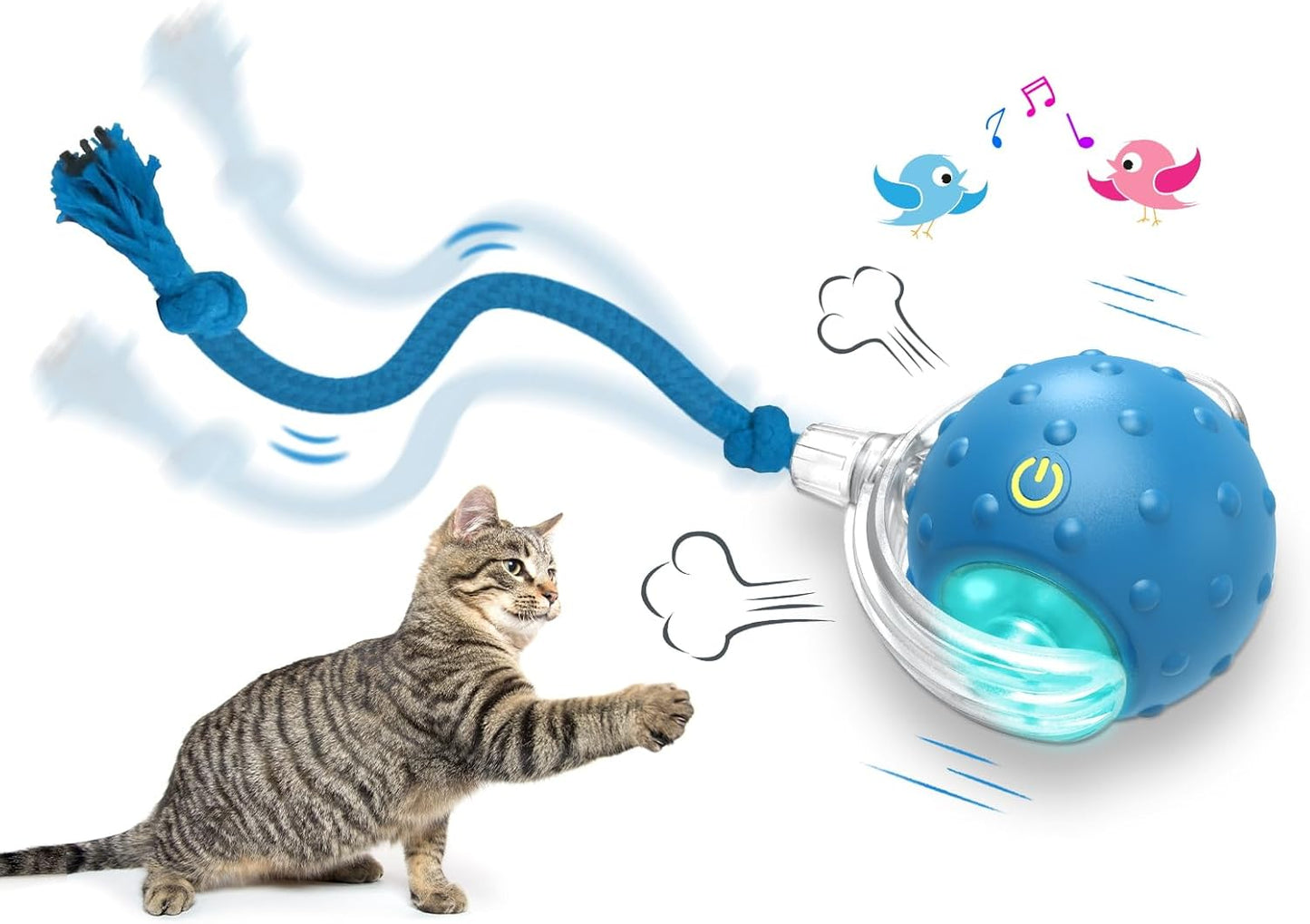 Interactive Cat Toy Ball – Motion-Activated Rolling Toy with Chirping Sounds for Indoor Cats (Blue)