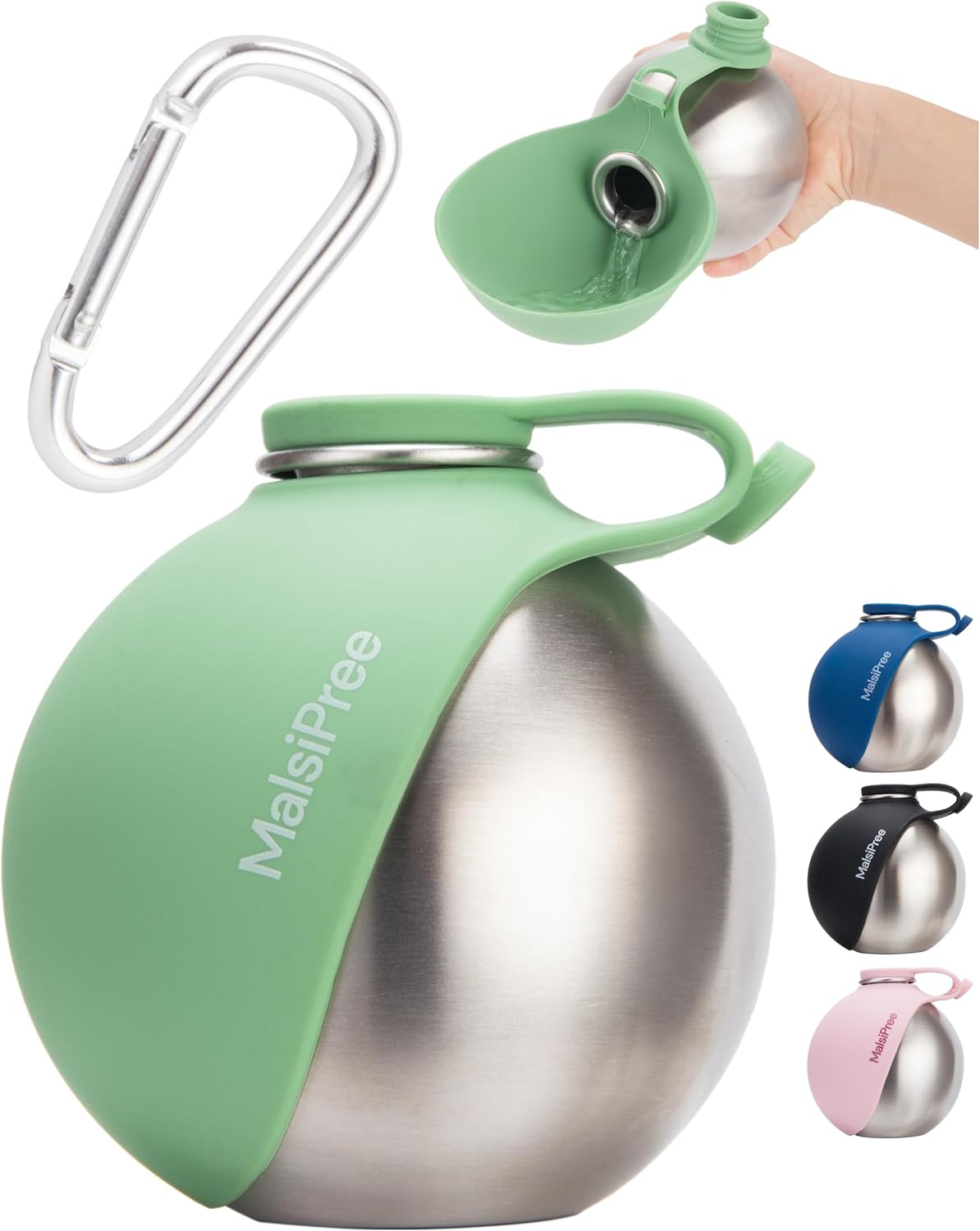 2-In-1 Portable Dog Water Bottle & Bowl for Small Dogs - Leak Proof & Insulating - Travel Water Dispenser - Stainless Steel Bottle & Silicone Bowl - Walking & Hiking