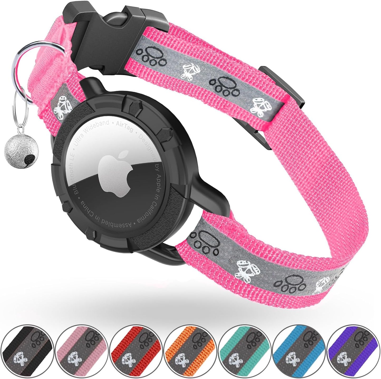 Reflective Airtag Cat Collar with GPS, Bell & Safety Elastic Band – Adjustable Tracker Collar for Cats, Kittens & Puppies