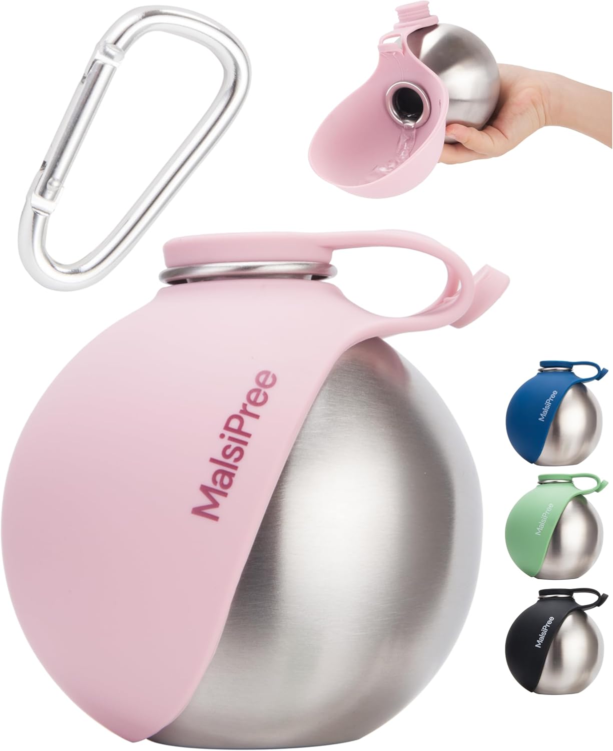 2-In-1 Portable Dog Water Bottle & Bowl for Small Dogs - Leak Proof & Insulating - Travel Water Dispenser - Stainless Steel Bottle & Silicone Bowl - Walking & Hiking