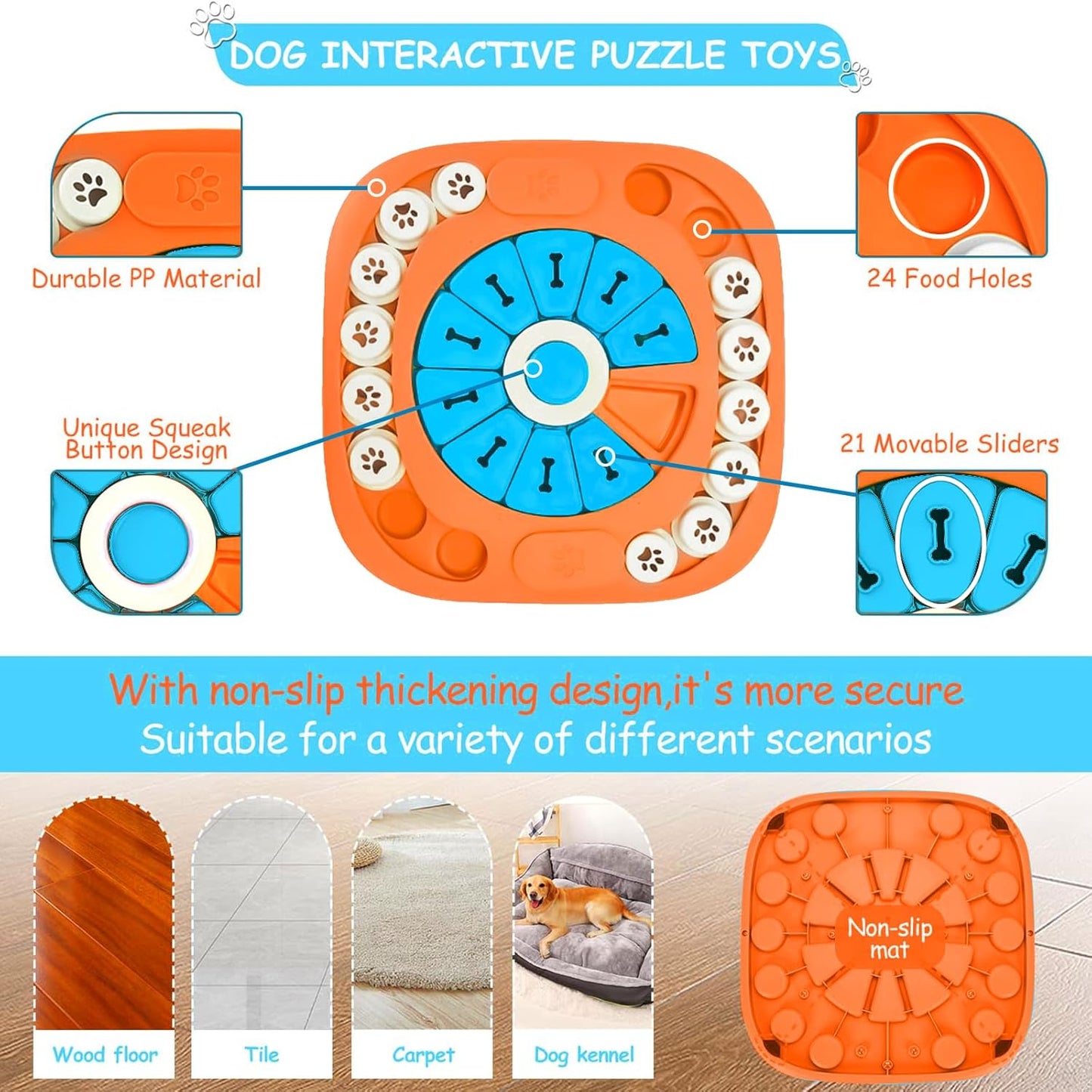 Dog Puzzle Toys,Interactive Treat Puzzle Dog Toy for IQ Training & Mental Stimulating,Treat Puzzle Dispensing with Squeaky Design for Large Medium Small Smart Dogs