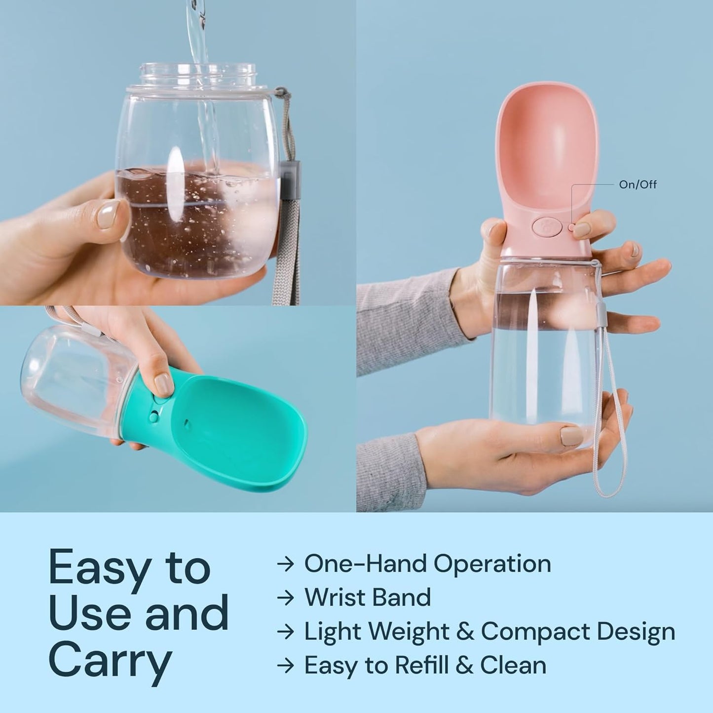 Portable Leak-Proof Dog Water Bottle with Attached Bowl – 1200ml Travel Dispenser for Pets