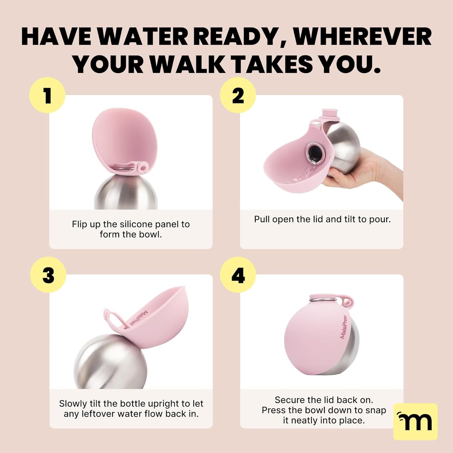 2-In-1 Portable Dog Water Bottle & Bowl for Small Dogs - Leak Proof & Insulating - Travel Water Dispenser - Stainless Steel Bottle & Silicone Bowl - Walking & Hiking