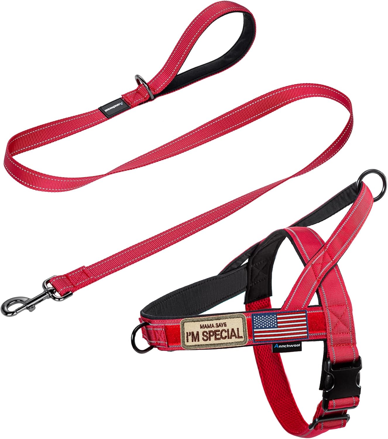 No-Pull Reflective Dog Harness with Handle + Leash – Adjustable Training Vest for Small to Large Dogs (Black, Set of 2)