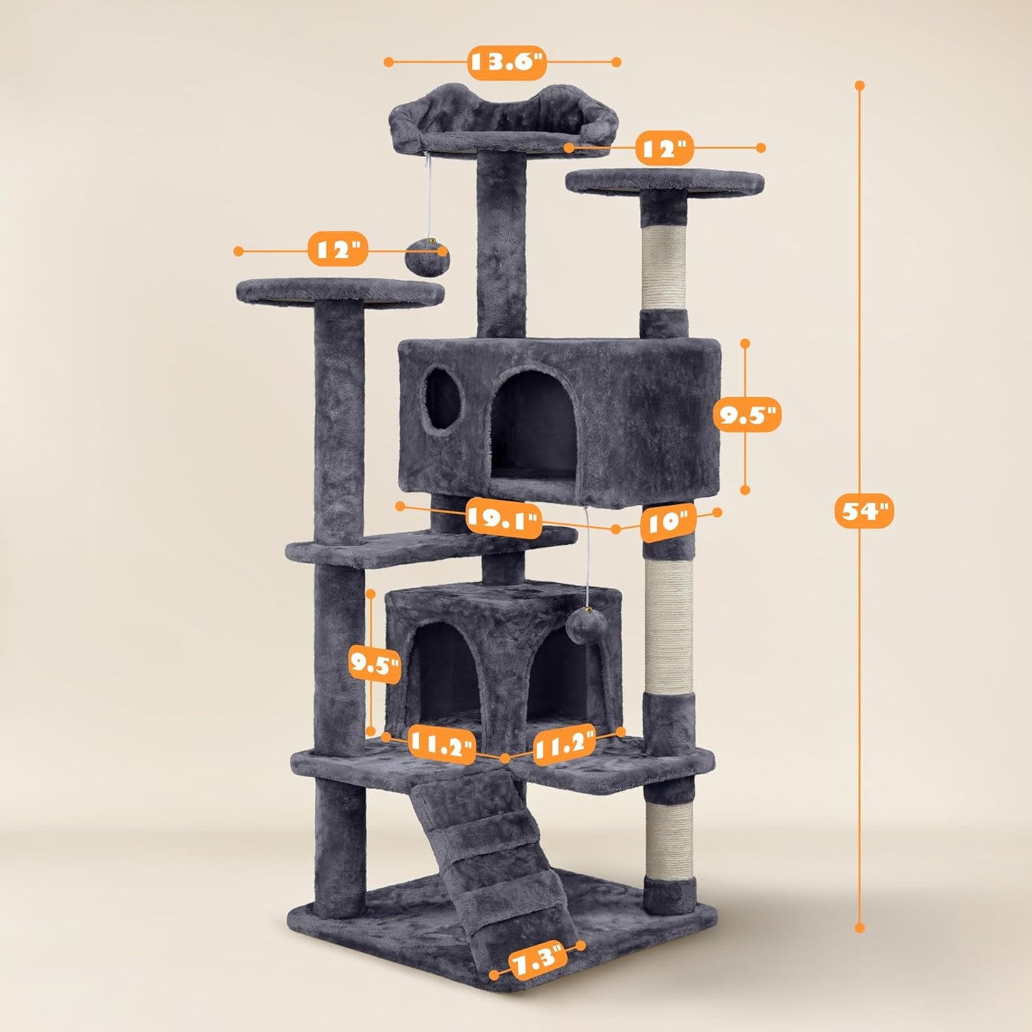 Cat Tree Tower 54In Condo Furniture Scratch Post for Kittens Pet House Play