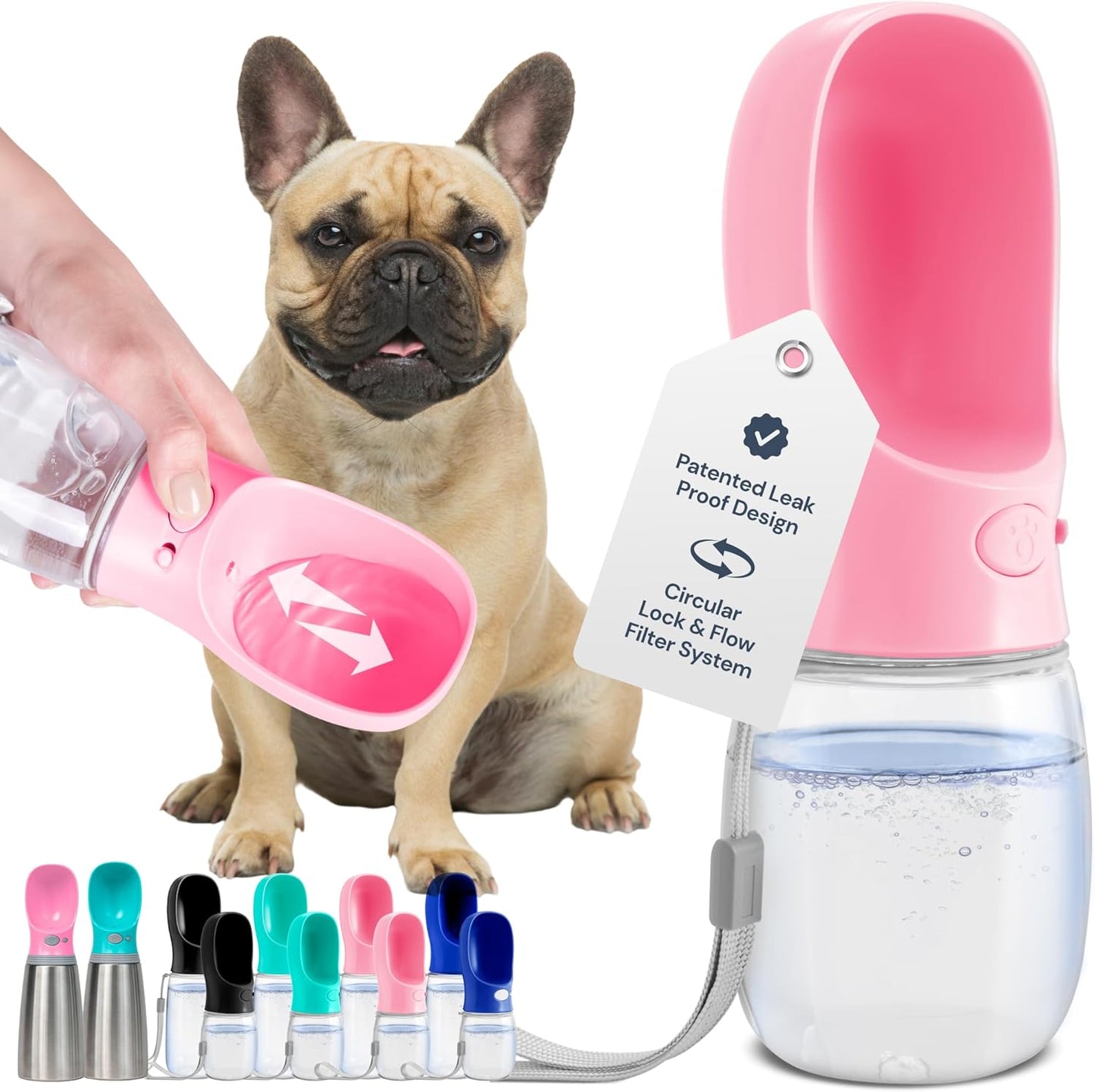 Portable Leak-Proof Dog Water Bottle with Attached Bowl – 1200ml Travel Dispenser for Pets