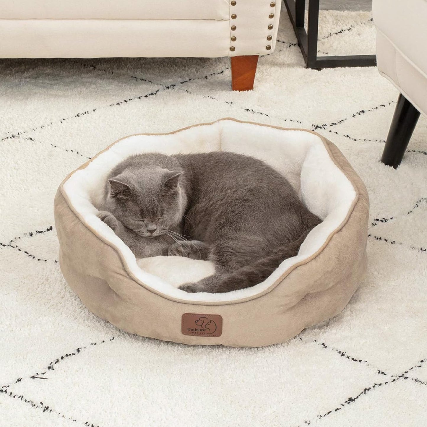 Cat Beds and for Small Dogs - round Cat Beds for Indoor Cats, Washable Pet Bed for Puppy and Kitten with Slip-Resistant Bottom