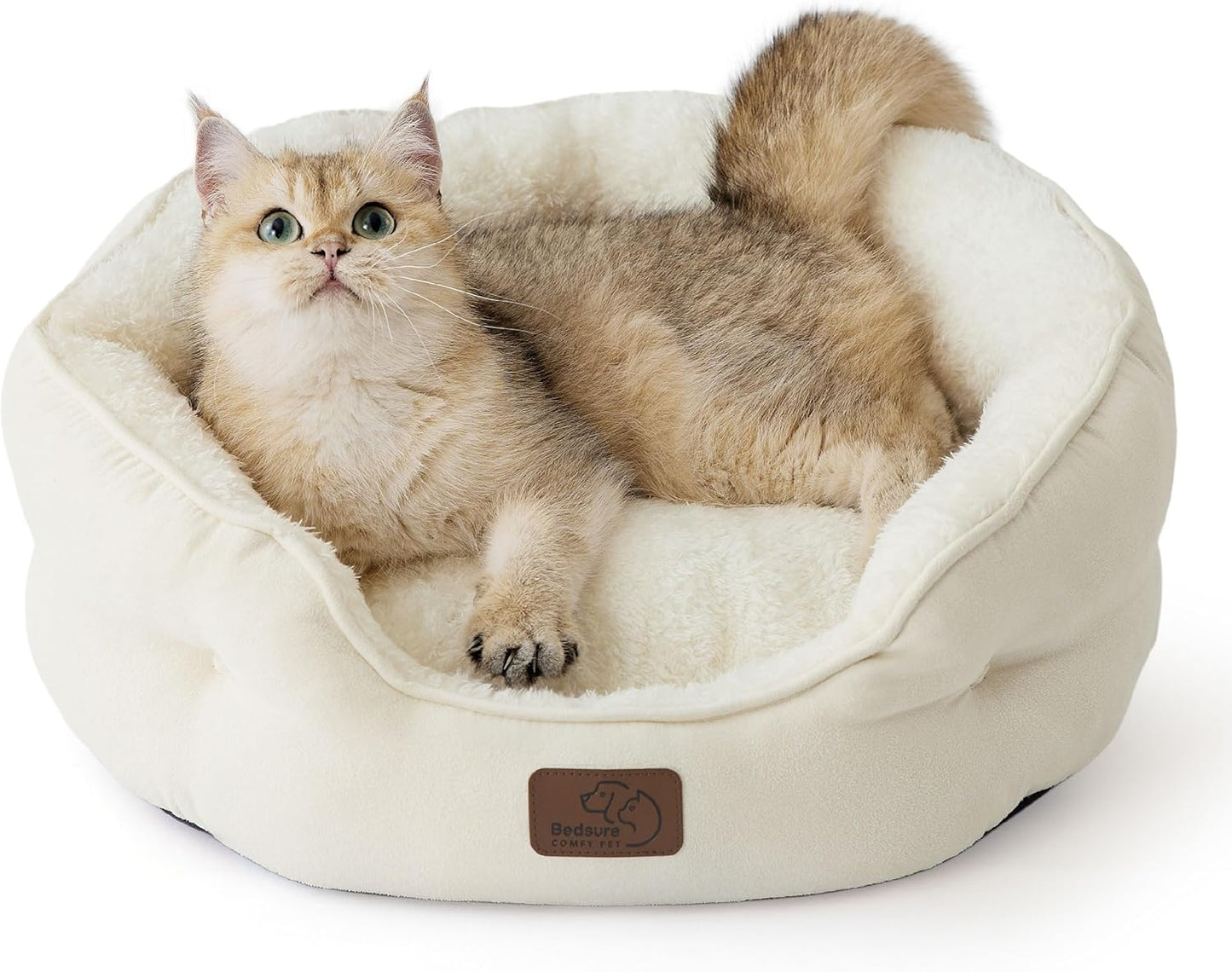 Cat Beds and for Small Dogs - round Cat Beds for Indoor Cats, Washable Pet Bed for Puppy and Kitten with Slip-Resistant Bottom