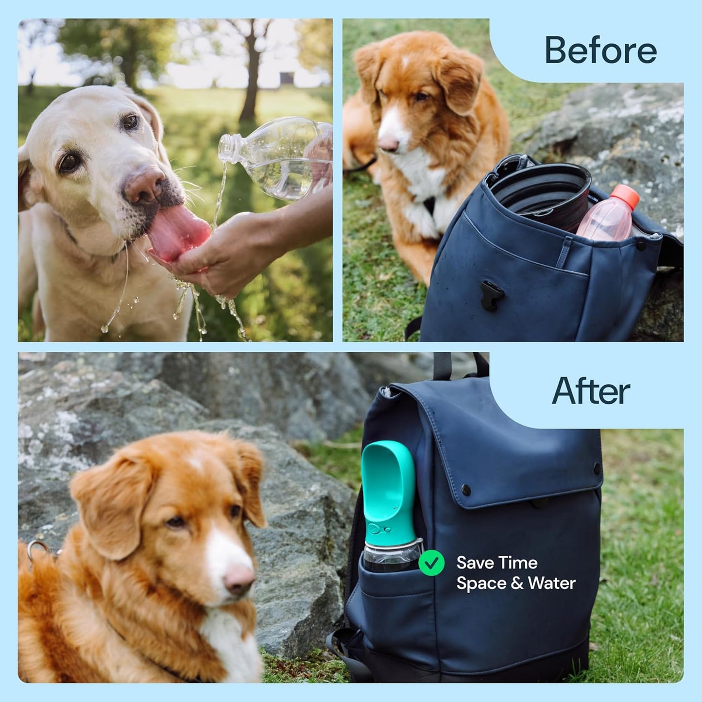 Portable Leak-Proof Dog Water Bottle with Attached Bowl – 1200ml Travel Dispenser for Pets