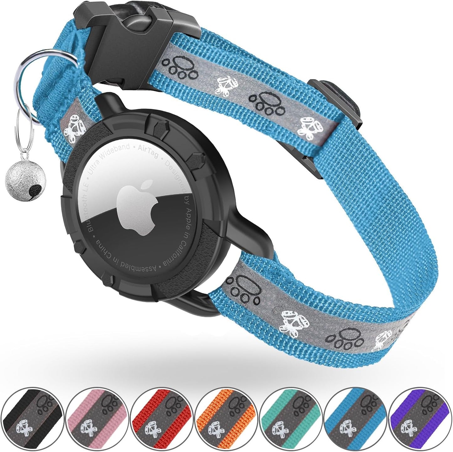 Reflective Airtag Cat Collar with GPS, Bell & Safety Elastic Band – Adjustable Tracker Collar for Cats, Kittens & Puppies