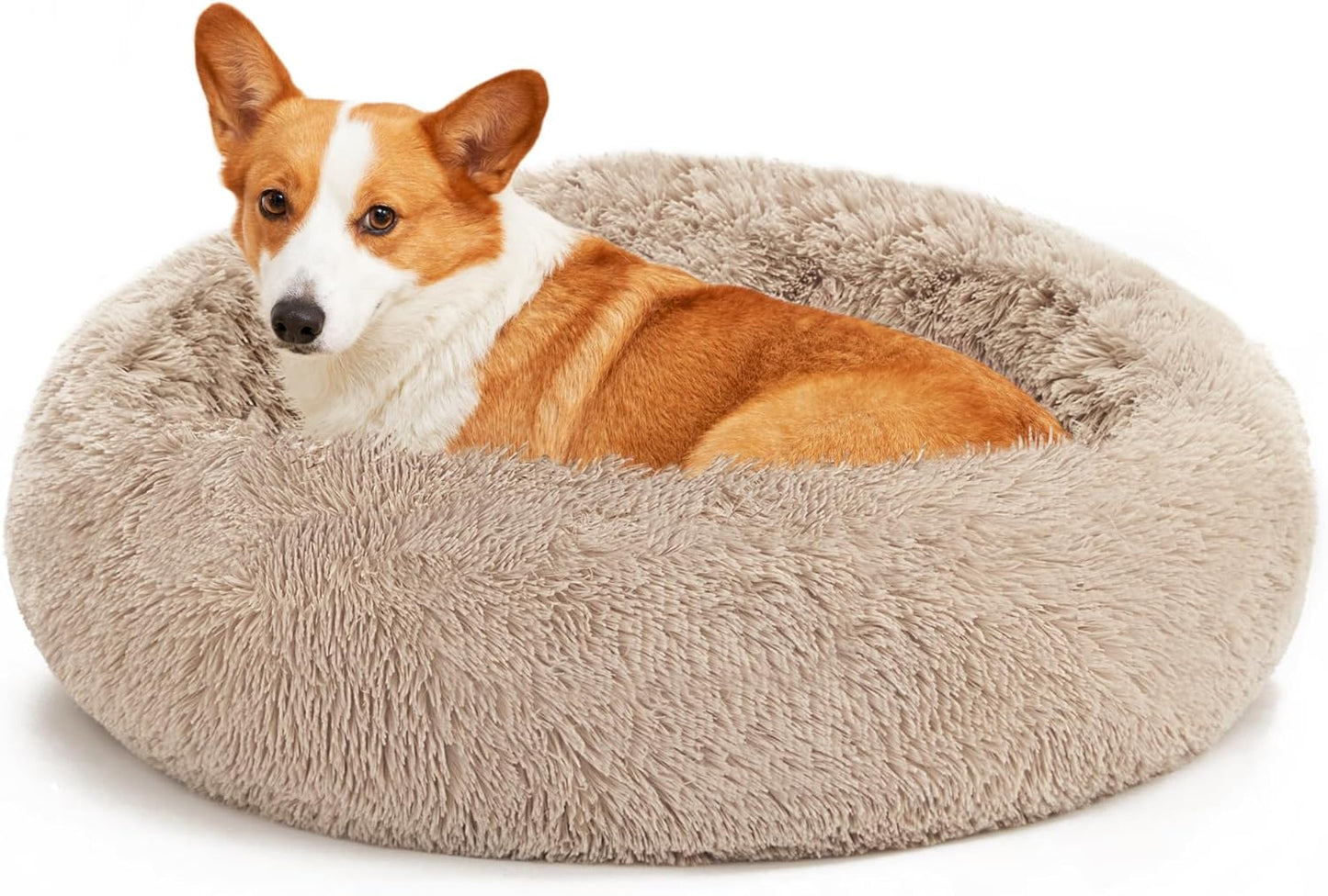 Calming Cat Bed for Indoor Cats, Anti-Anxiety Donut round Dog Bed, Fluffy Faux Fur Washable Pet Bed for Small Medium Dogs and Cats