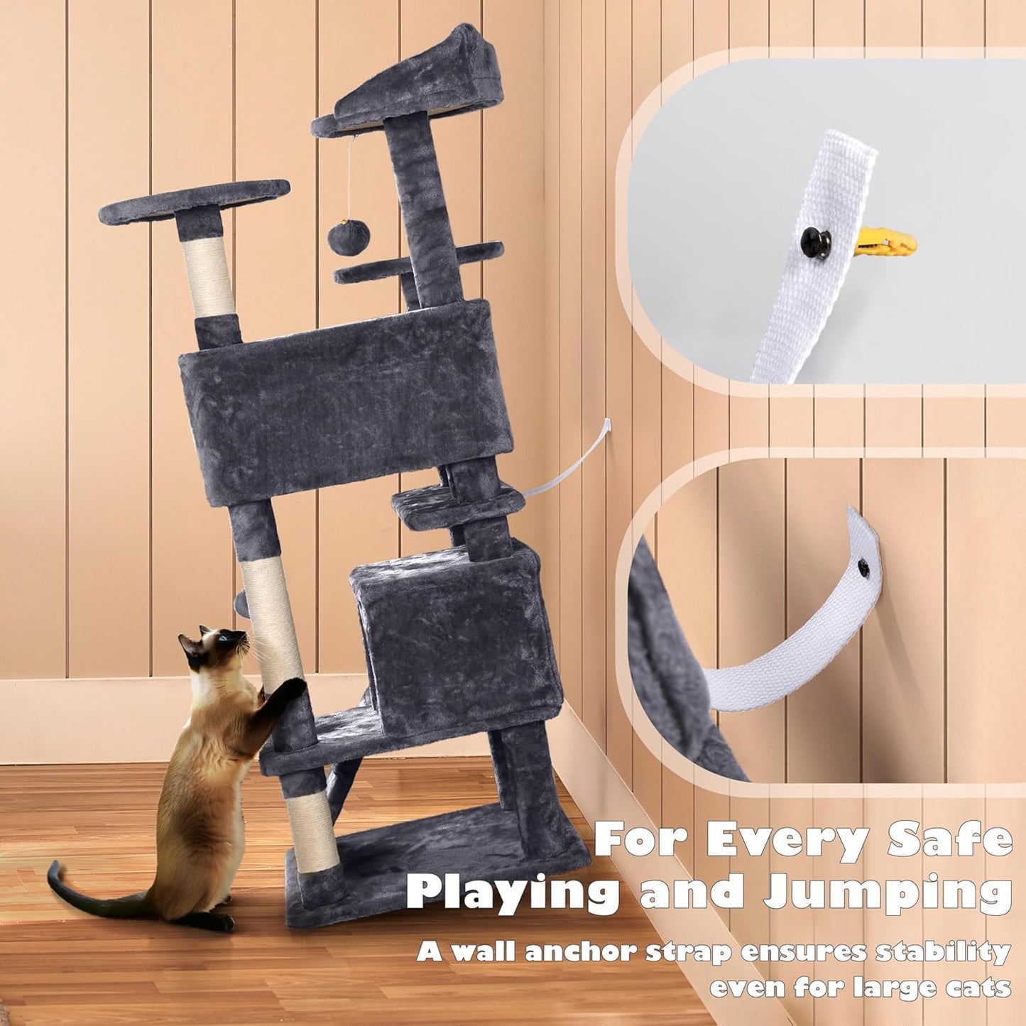 Cat Tree Tower 54In Condo Furniture Scratch Post for Kittens Pet House Play