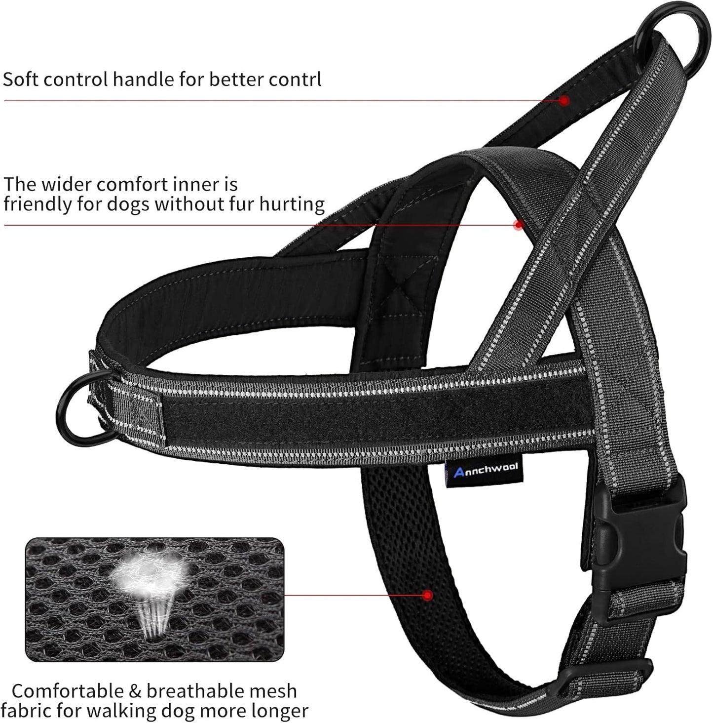 No-Pull Reflective Dog Harness with Handle + Leash – Adjustable Training Vest for Small to Large Dogs (Black, Set of 2)