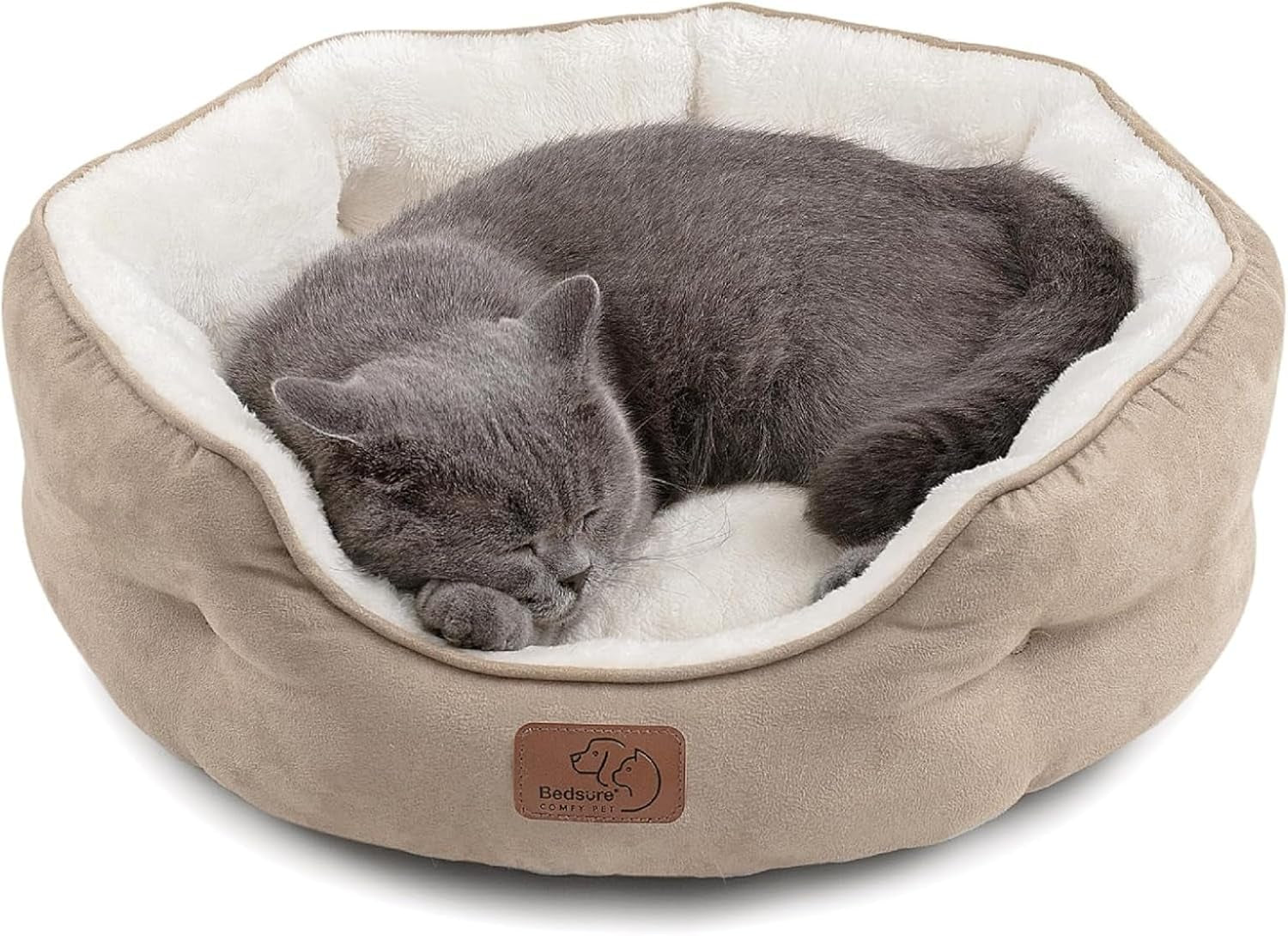 Cat Beds and for Small Dogs - round Cat Beds for Indoor Cats, Washable Pet Bed for Puppy and Kitten with Slip-Resistant Bottom