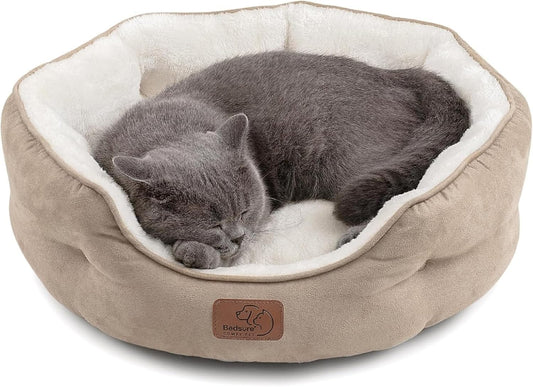 Cat Beds and for Small Dogs - round Cat Beds for Indoor Cats, Washable Pet Bed for Puppy and Kitten with Slip-Resistant Bottom
