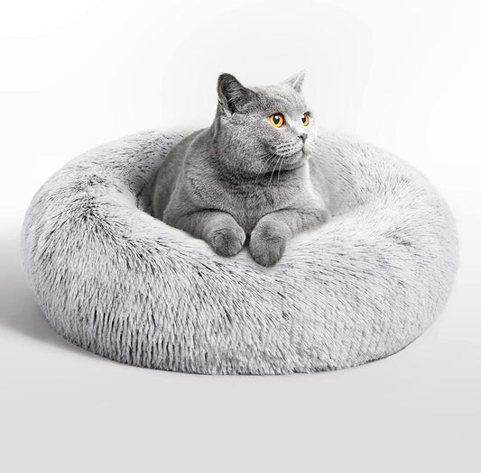 Calming Cat Bed for Indoor Cats, Anti-Anxiety Donut round Dog Bed, Fluffy Faux Fur Washable Pet Bed for Small Medium Dogs and Cats