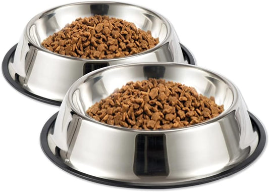 Stainless Steel Pet Bowls, 8oz Food & Water with Non-Slip Rubber Base – 2 Pack for Small Dogs, Cats, Puppies & Kittens
