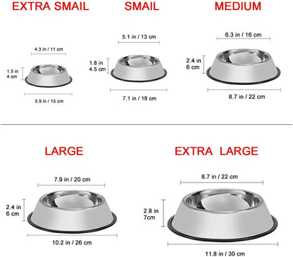 Stainless Steel Pet Bowls, 8oz Food & Water with Non-Slip Rubber Base – 2 Pack for Small Dogs, Cats, Puppies & Kittens