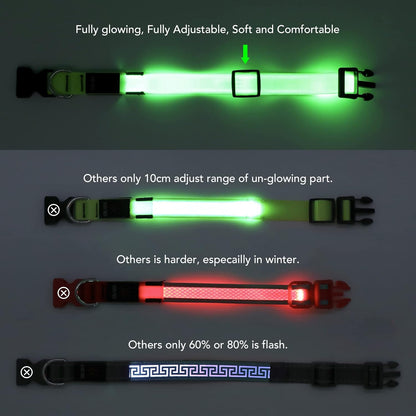 Led Dog Collar - Adjustable, Rechargeable, Waterproof, Glows in Dark for Medium Large Dogs