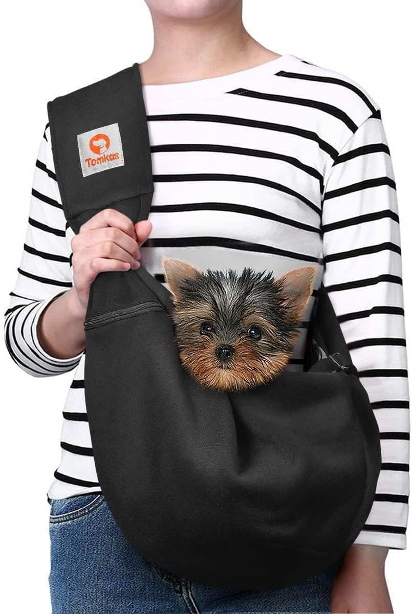 Tomkas Dog Sling Carrier for Small Dogs Puppy Carrier for Small Dogs (Black, for Pets Weight 2-7 Lbs)