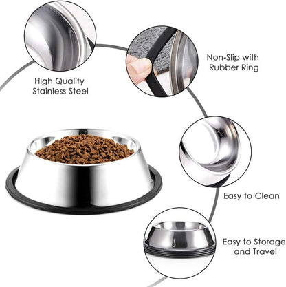Stainless Steel Pet Bowls, 8oz Food & Water with Non-Slip Rubber Base – 2 Pack for Small Dogs, Cats, Puppies & Kittens