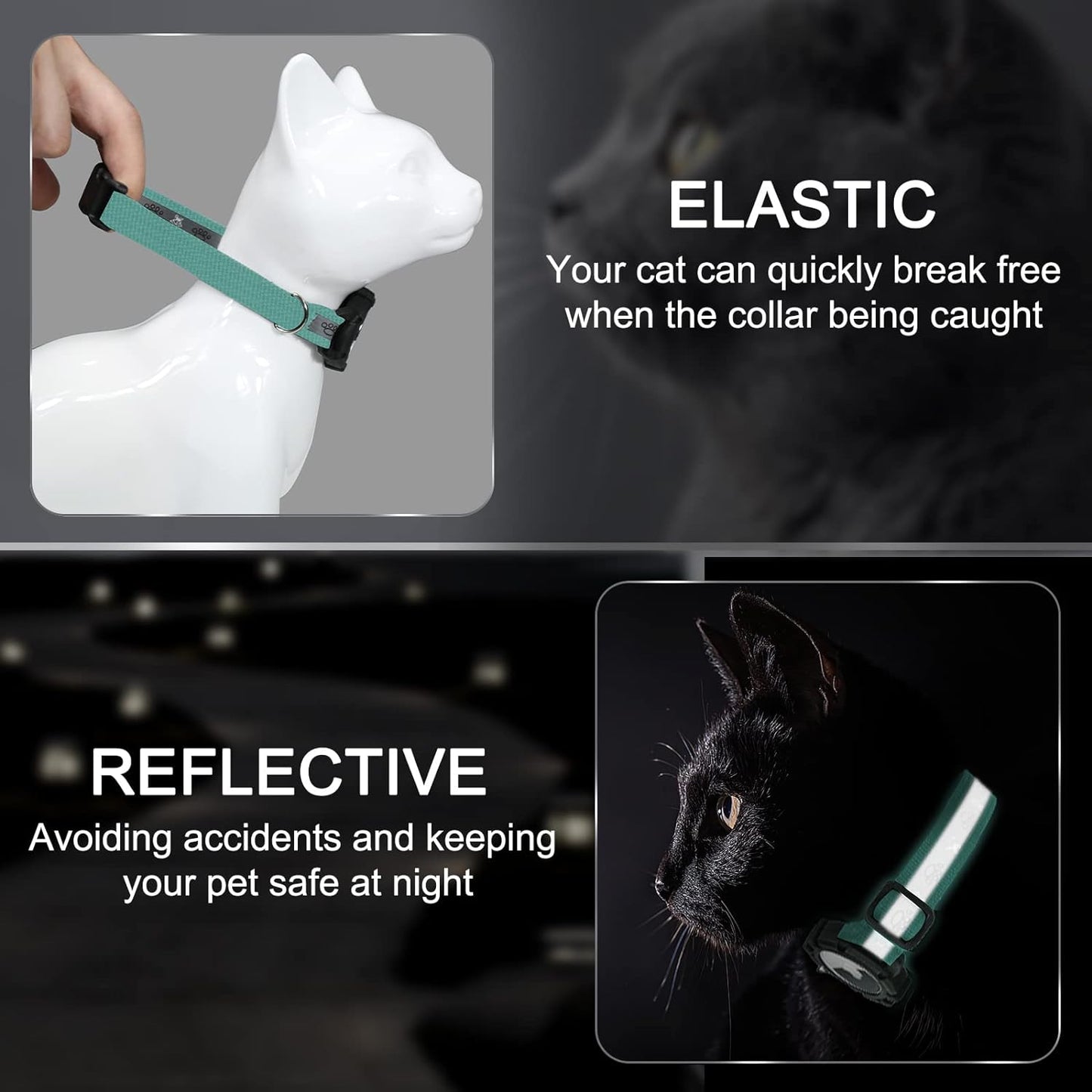 Reflective Airtag Cat Collar with GPS, Bell & Safety Elastic Band – Adjustable Tracker Collar for Cats, Kittens & Puppies
