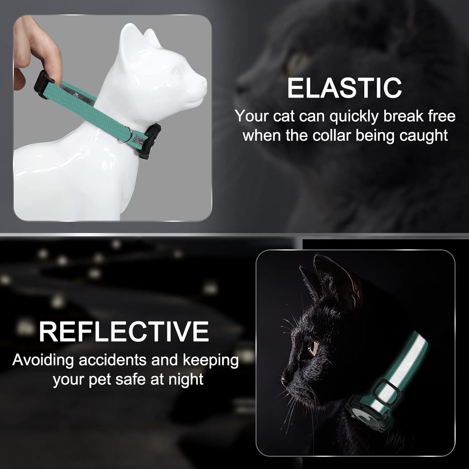 Reflective Airtag Cat Collar with GPS, Bell & Safety Elastic Band – Adjustable Tracker Collar for Cats, Kittens & Puppies