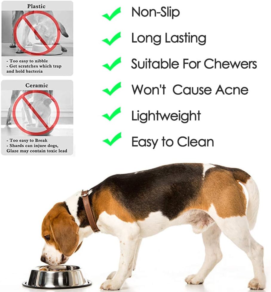 Stainless Steel Pet Bowls, 8oz Food & Water with Non-Slip Rubber Base – 2 Pack for Small Dogs, Cats, Puppies & Kittens
