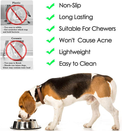 Stainless Steel Pet Bowls, 8oz Food & Water with Non-Slip Rubber Base – 2 Pack for Small Dogs, Cats, Puppies & Kittens