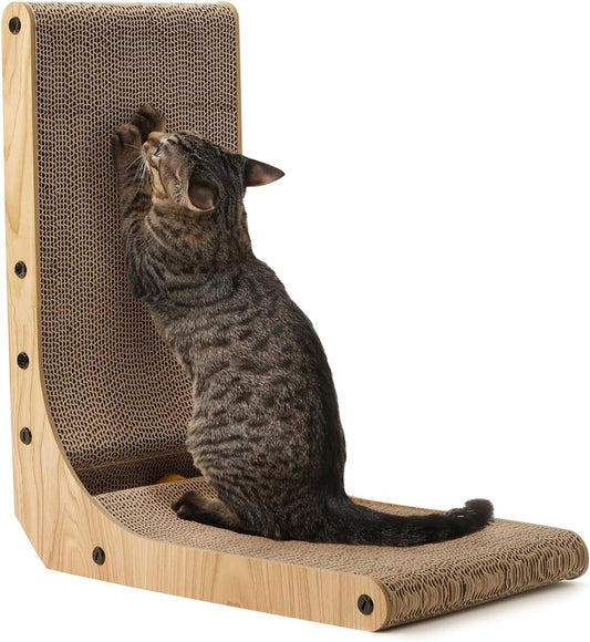 Cat Scratcher, L Shape Cat Scratch Pad Wall Mounted, Cat Scratching Cardboard with Ball Toy for Indoor Cats