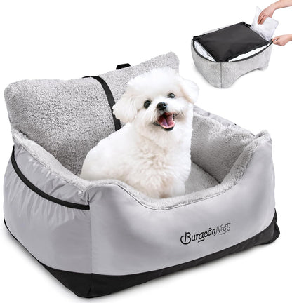 Dog Car Seat for Small Dogs, Fully Detachable and Washable Cat Carseats under 25 Lbs, Soft Pet Booster Seats with Storage Pockets and Clip-On Leash Portable Car Travel Carrier Bed, Black