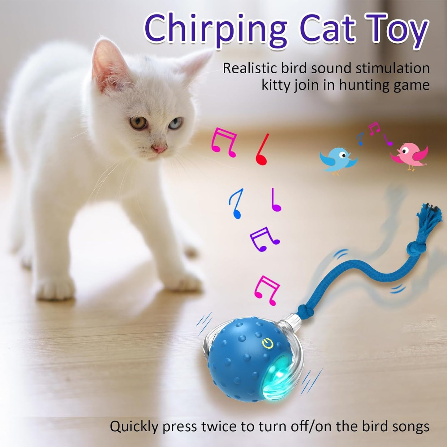 Interactive Cat Toy Ball – Motion-Activated Rolling Toy with Chirping Sounds for Indoor Cats (Blue)