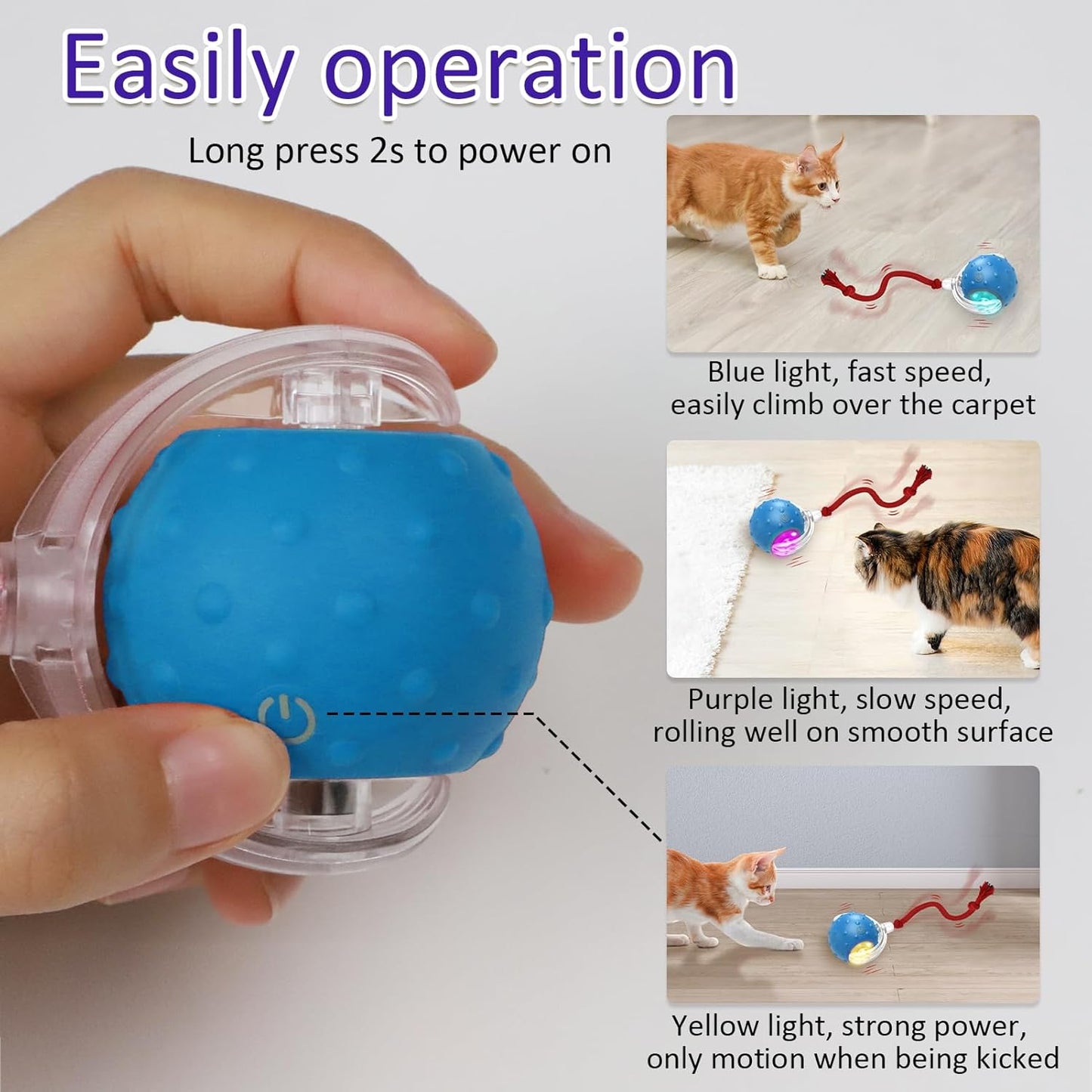 Interactive Cat Toy Ball – Motion-Activated Rolling Toy with Chirping Sounds for Indoor Cats (Blue)