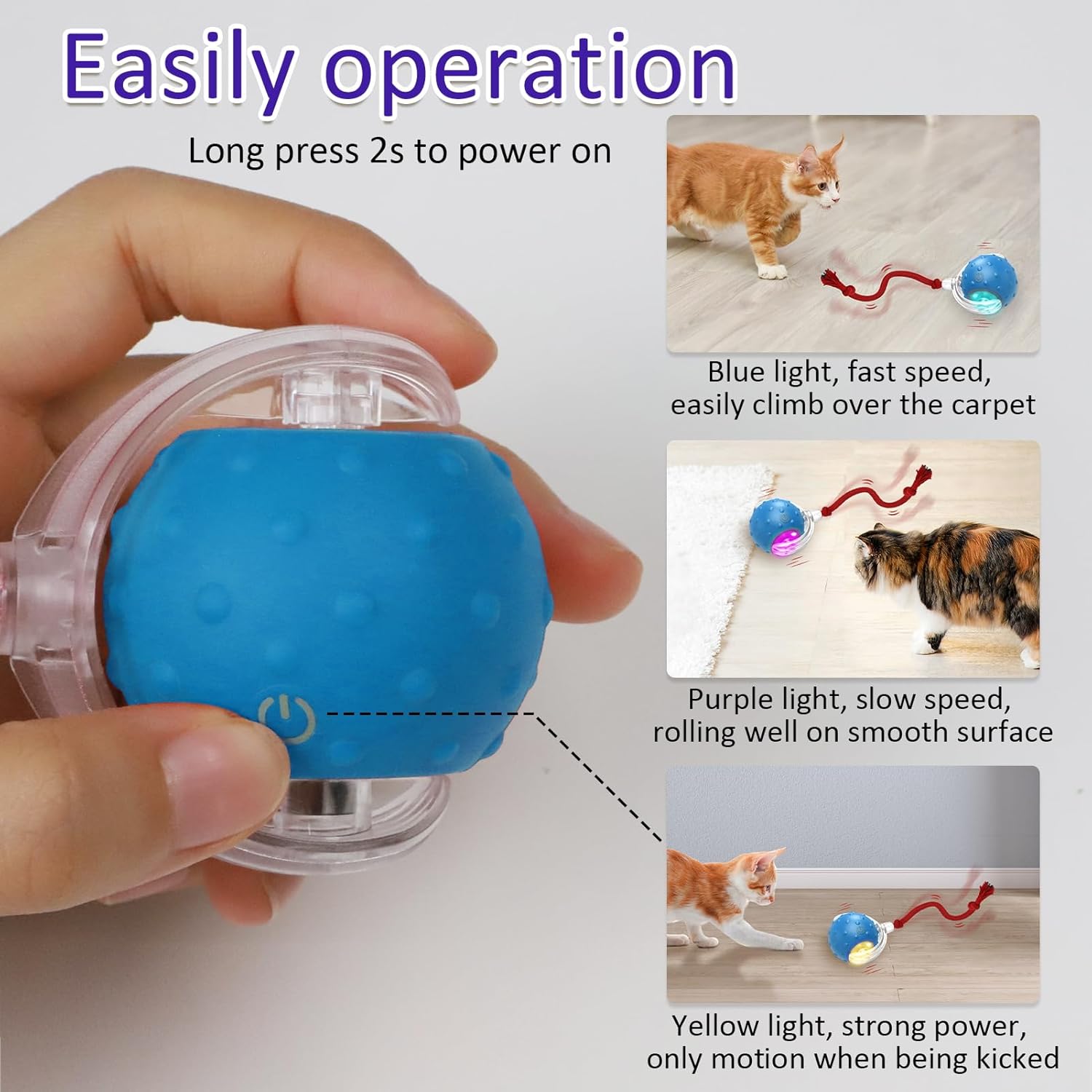 Interactive Cat Toy Ball – Motion-Activated Rolling Toy with Chirping Sounds for Indoor Cats (Blue)