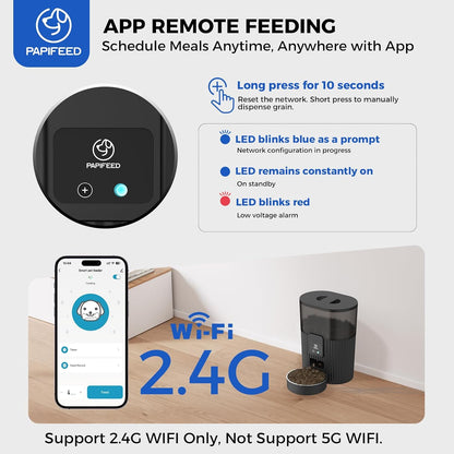 Automatic Cat & Dog Feeder with WiFi Control – 3.5L Smart Pet Food Dispenser with Stainless Steel Bowl & App Remote Feeding