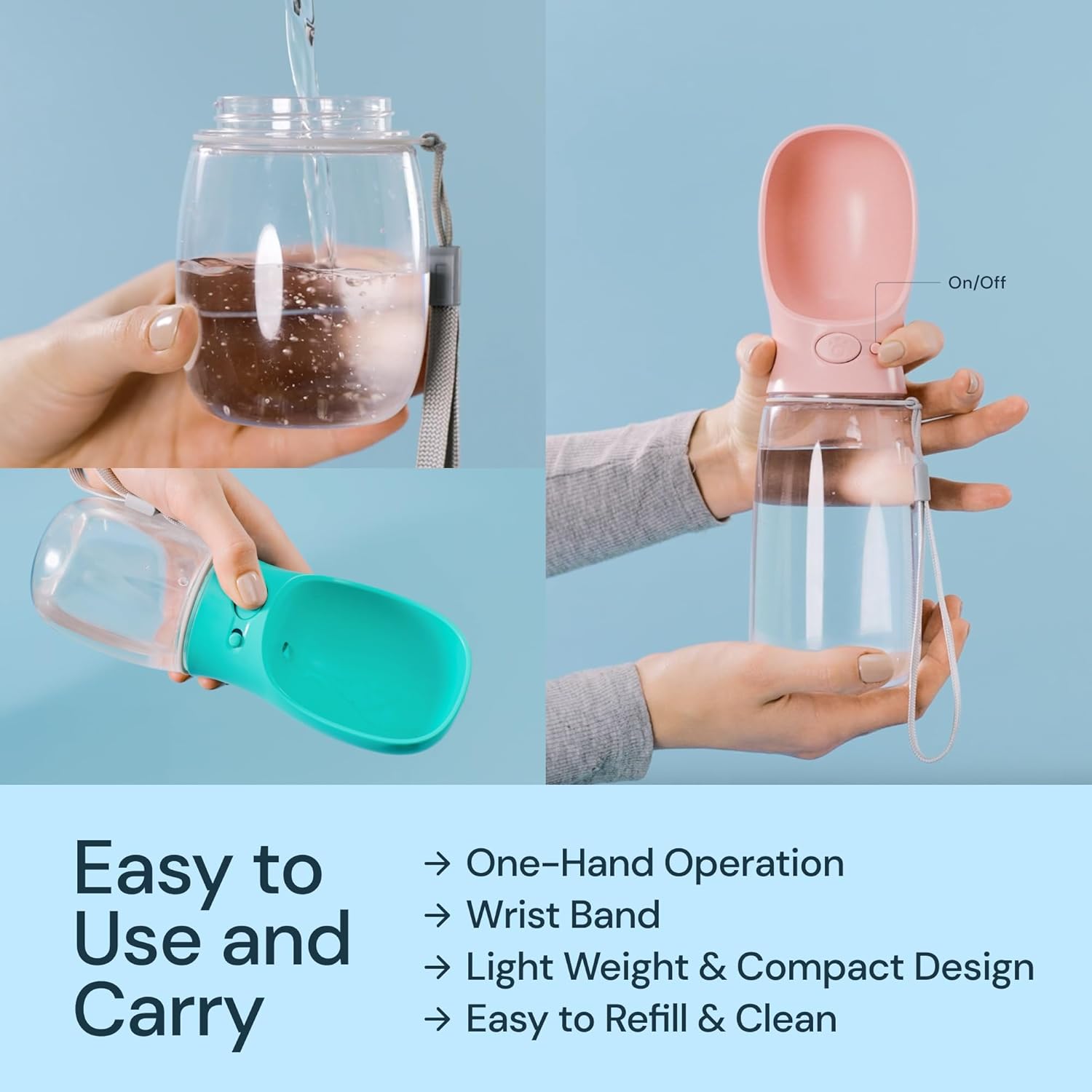 Portable Leak-Proof Dog Water Bottle with Attached Bowl – 1200ml Travel Dispenser for Pets