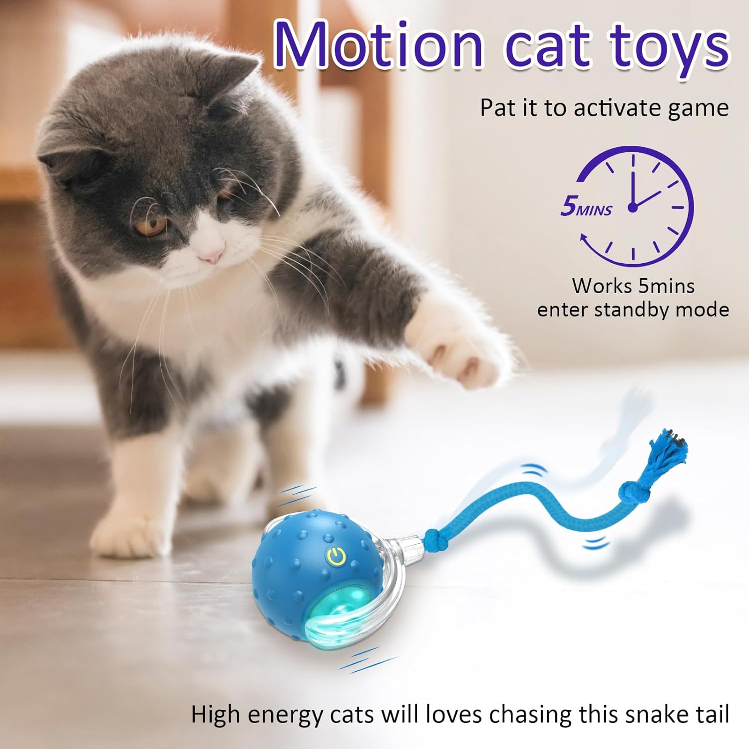 Interactive Cat Toy Ball – Motion-Activated Rolling Toy with Chirping Sounds for Indoor Cats (Blue)