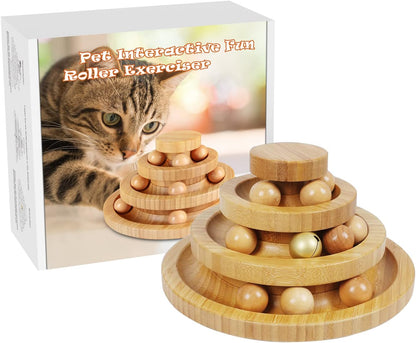Interactive Cat Ball Tower Toy – 3-Level Track Roller with 9 Balls for Kitten Play & Exercise
