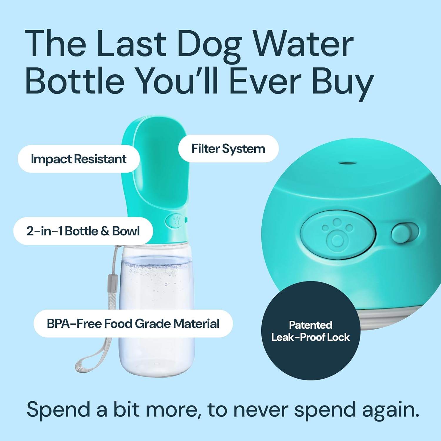 Portable Leak-Proof Dog Water Bottle with Attached Bowl – 1200ml Travel Dispenser for Pets