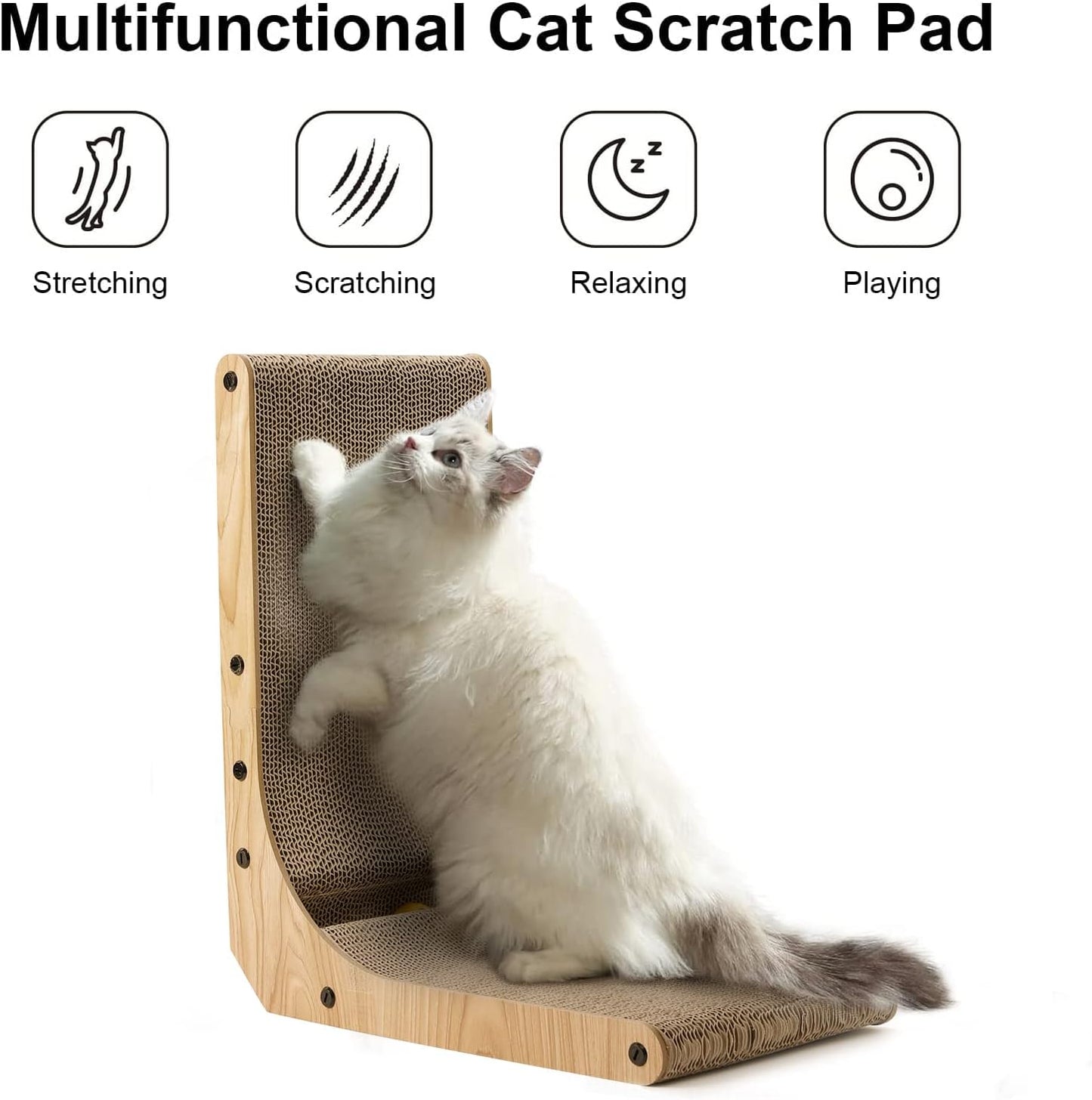 Cat Scratcher, L Shape Cat Scratch Pad Wall Mounted, Cat Scratching Cardboard with Ball Toy for Indoor Cats