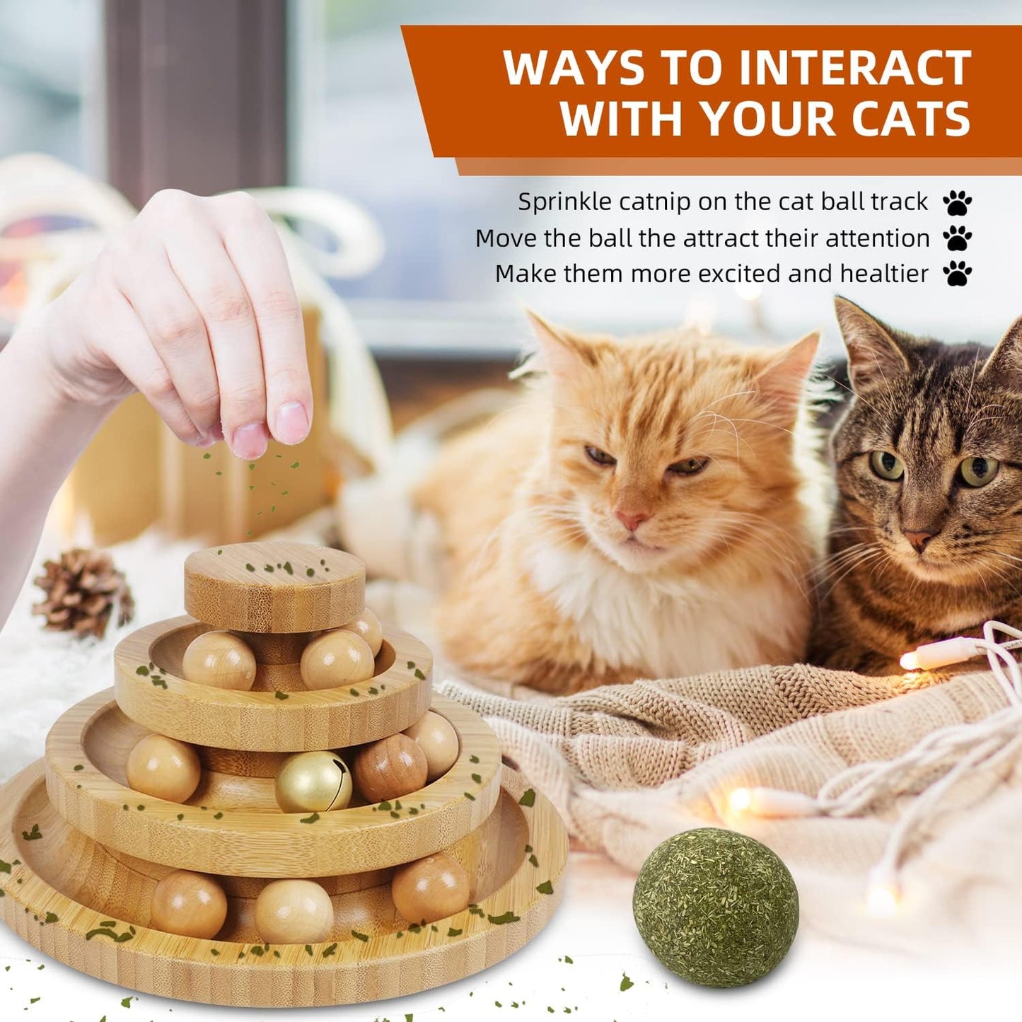 Interactive Cat Ball Tower Toy – 3-Level Track Roller with 9 Balls for Kitten Play & Exercise