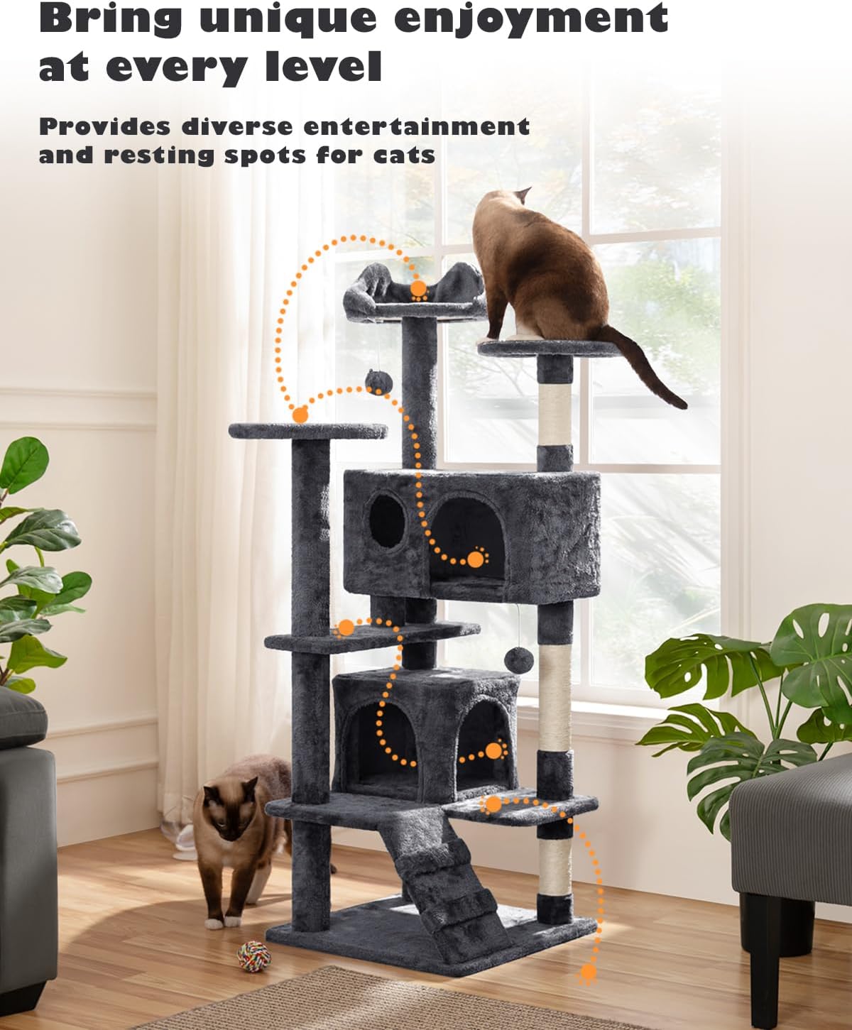 Cat Tree Tower 54In Condo Furniture Scratch Post for Kittens Pet House Play