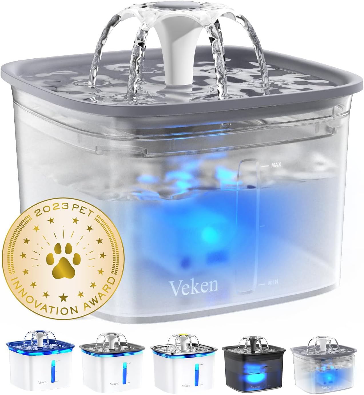Innovation Award Winner 95Oz/2.8L Pet Fountain, Automatic Cat Water Fountain Dog Water Dispenser with Replacement Filters for Cats, Dogs, Multiple Pets (Grey, Plastic)