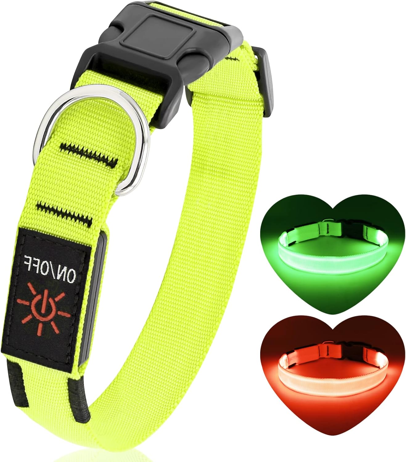 Led Dog Collar - Adjustable, Rechargeable, Waterproof, Glows in Dark for Medium Large Dogs
