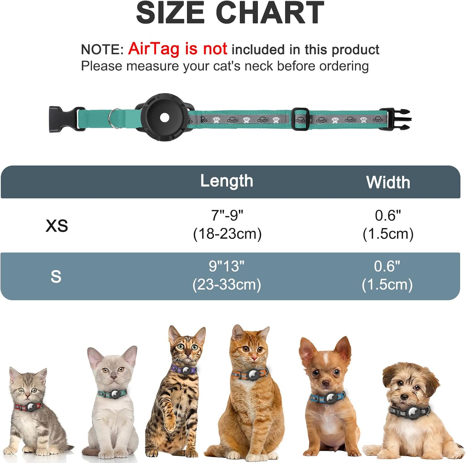 Reflective Airtag Cat Collar with GPS, Bell & Safety Elastic Band – Adjustable Tracker Collar for Cats, Kittens & Puppies