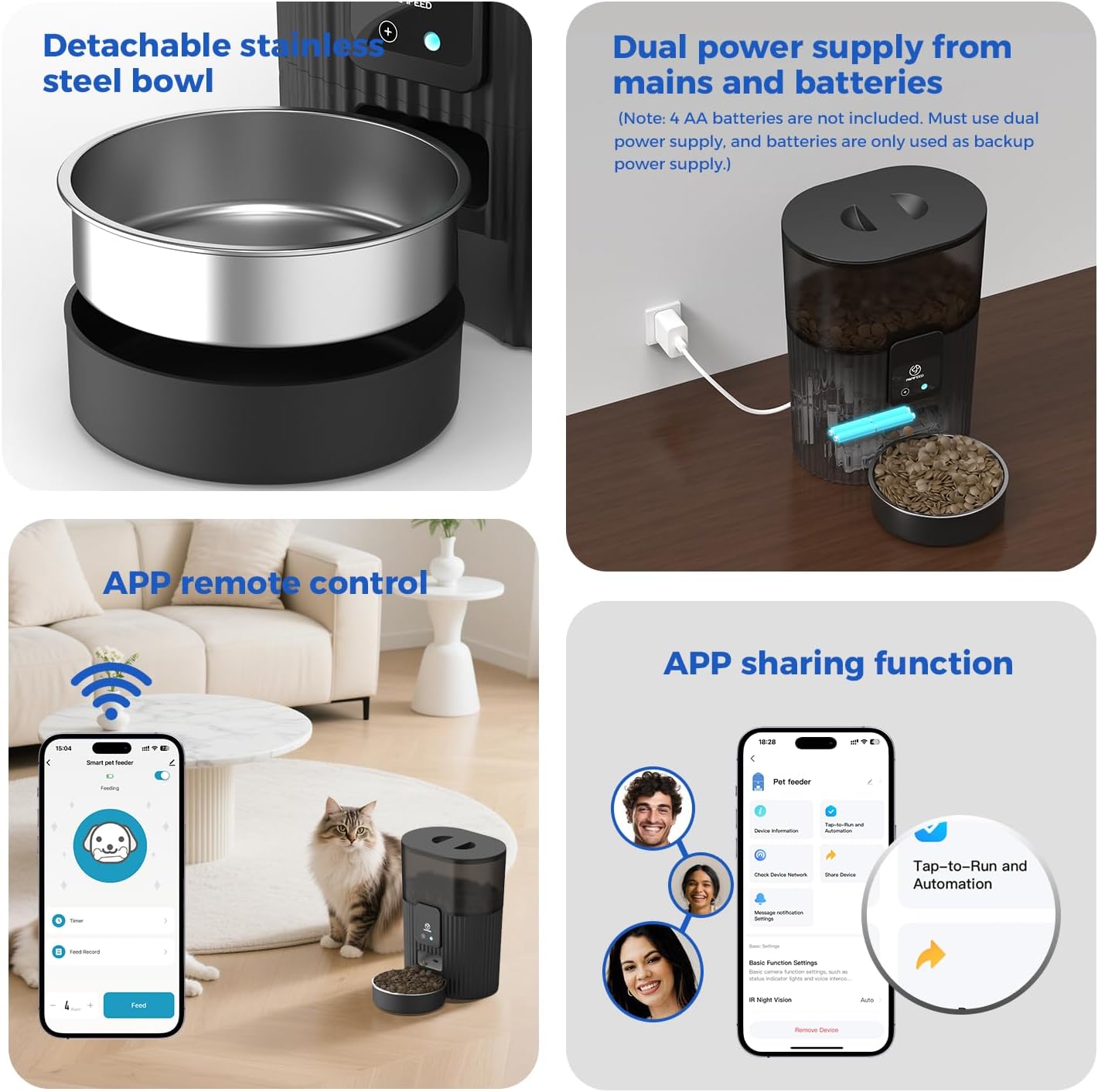 Automatic Cat & Dog Feeder with WiFi Control – 3.5L Smart Pet Food Dispenser with Stainless Steel Bowl & App Remote Feeding