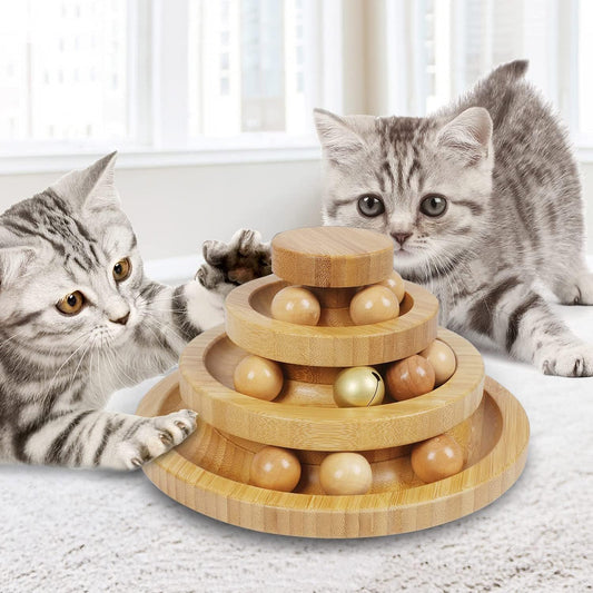 Interactive Cat Ball Tower Toy – 3-Level Track Roller with 9 Balls for Kitten Play & Exercise
