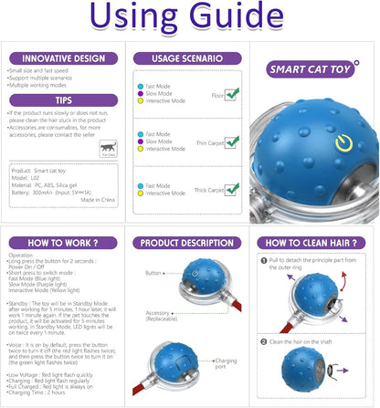 Interactive Cat Toy Ball – Motion-Activated Rolling Toy with Chirping Sounds for Indoor Cats (Blue)